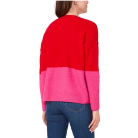 SAM&JESS Women's Colorblock Crewneck Cozy Sweater Size L In Bright Cherry - Picture 2 of 8